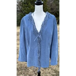 Norton Mcnaughton Woman Blue Faux Suede Jacket Western Fringe  Jacket Cape 18W